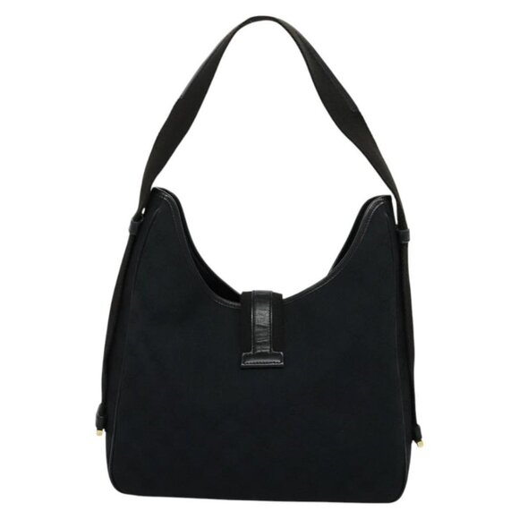 GUCCI GG Canvas Jackie Shoulder Bag Black Gold Auth yk18043 - Picture 1 of 16
